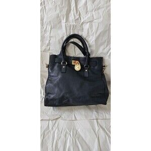 Michael Kors Black Satchel Bag Gold Hardware Lock Chain Strap Designer